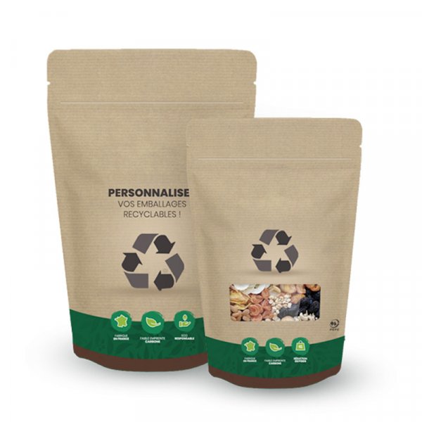 Eco friendly 100% recyclable kraft paper stand up pouch