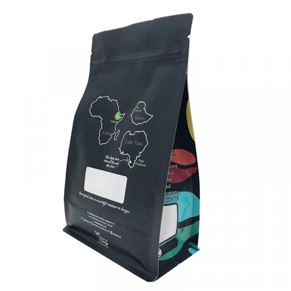 Customized Compostable Matt Black Box Bottom Coffee Bag Biodegradable Pouch