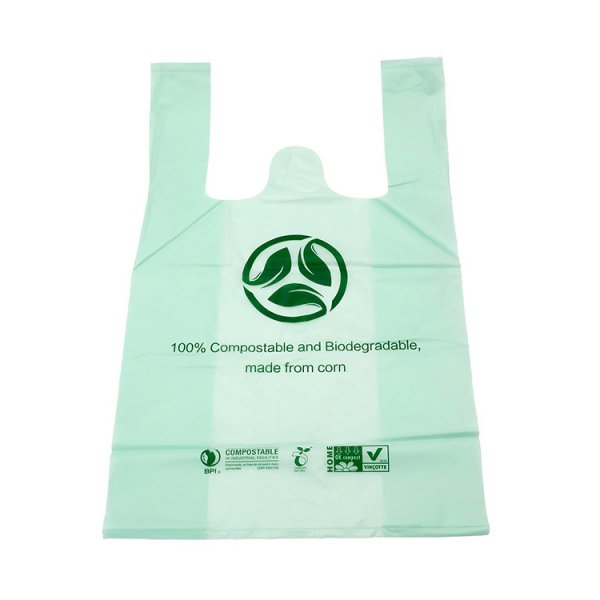 Custom Eco Friendly 100% Compostable Corn Starch Grocery Wholesale Plastic Biodegradable T-shirt Bag