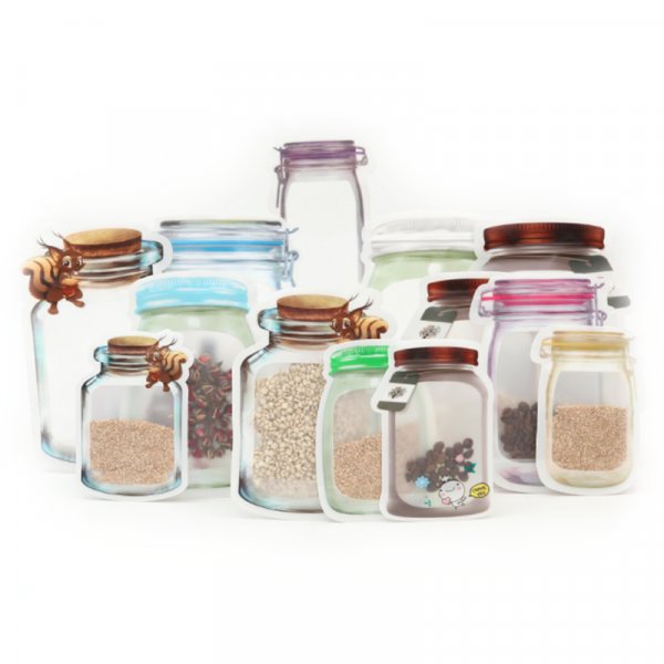 Clear Front Mason Jar Pattern Stand Up Zipper Mylar Bag